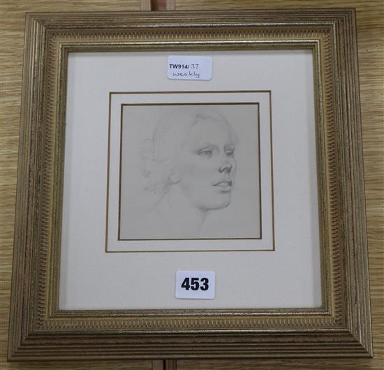 Winifred Knights (1899-1947), Portrait study circa 1920, label verso, pencil, 11.5cm square